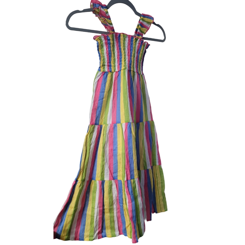 Zunie Girls' Ruffle Straps Smocked Top Multicolored Striped Maxi Dress XL 14/16